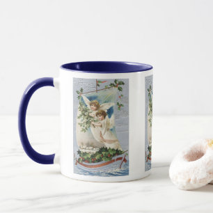 Vintage-Weihnachten, viktorianische Engel in einem Tasse