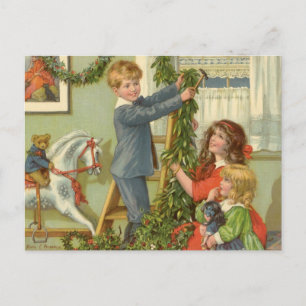 Vintage Weihnachten, viktorianische Kinder dekorie Feiertagspostkarte