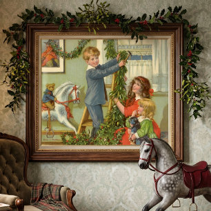 Vintage Weihnachten, viktorianische Kinder dekorie Poster