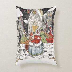 Vintage Weihnachten Viktorianische Menschen gehen  Dekokissen