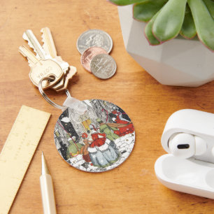 Vintage Weihnachten Viktorianische Menschen gehen  Schlüsselanhänger