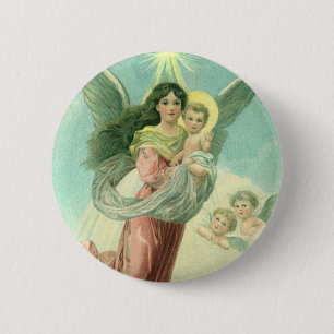 Vintage Weihnachten, viktorianischer Engel mit Bab Button