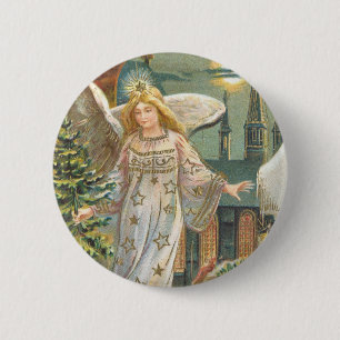 Vintage Weihnachten, viktorianischer Engel mit Bau Button