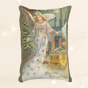 Vintage Weihnachten, viktorianischer Engel mit Bau Dekokissen