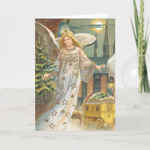 Vintage Weihnachten, viktorianischer Engel mit Bau Feiertagskarte