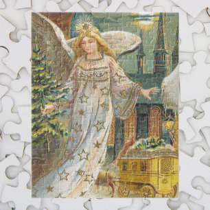 Vintage Weihnachten, viktorianischer Engel mit Bau Puzzle