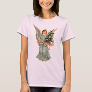 Vintage Weihnachten, viktorianischer Engel mit Bau T-Shirt
