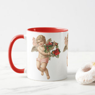 Vintage Weihnachten, viktorianischer Engel mit flo Tasse