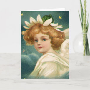 Vintage Weihnachten, viktorianischer Engel mit gol Feiertagskarte
