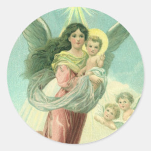 Vintage Weihnachten, viktorianischer Engel mit Jes Runder Aufkleber
