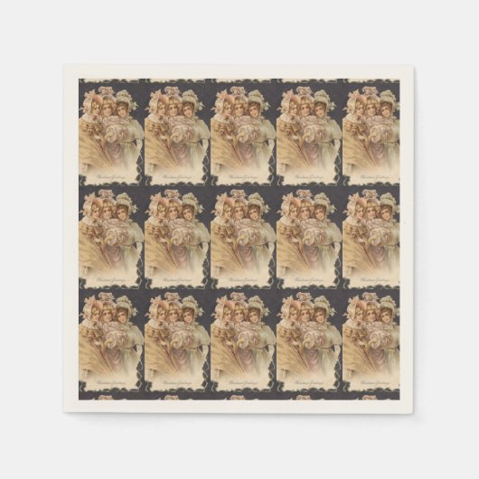 Vintage Weihnachten Viktorianischer Urlaub Napkins Serviette (Vorderseite)