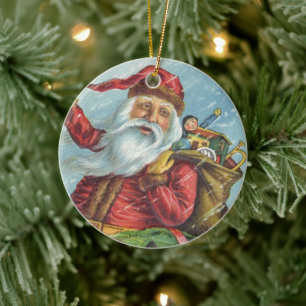 Vintage Weihnachten, viktorianischer Weihnachtsman Keramik Ornament