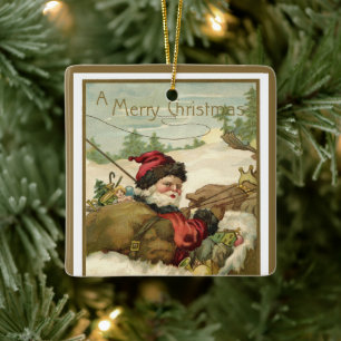 Vintage Weihnachten, viktorianischer Weihnachtsman Keramikornament