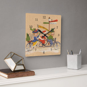 Vintage Weihnachten, viktorianischer Weihnachtsman Quadratische Wanduhr