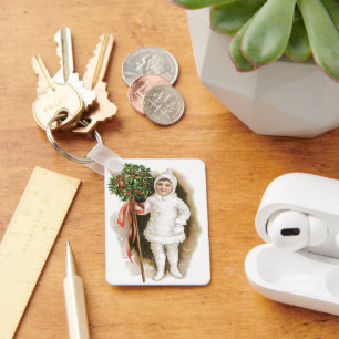 Vintage Weihnachten, viktorianisches Mädchen mit S Schlüsselanhänger