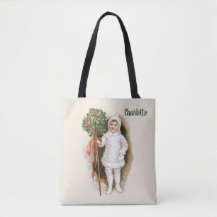 Vintage Weihnachten, viktorianisches Mädchen mit S Tasche