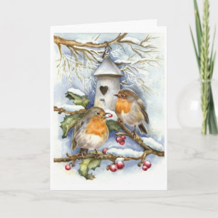 Vintage Weihnachten - Vögel und Stechpalmenbeeren, Karte