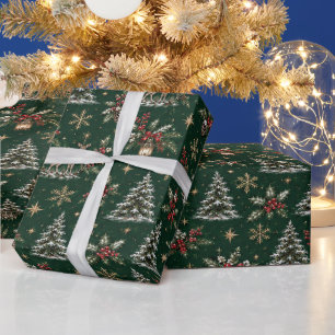 Vintage-Weihnachten-Waldlandschaft-Hirsch-Geschenk Geschenkpapier