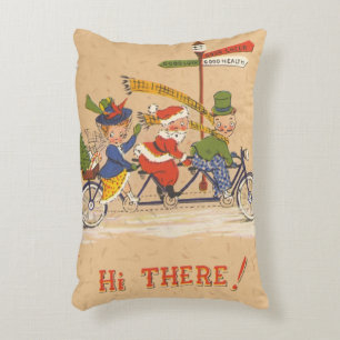 Vintage Weihnachten, Weihnachtsmann fährt Fahrrad Zierkissen