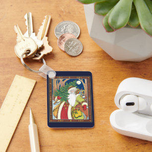 Vintage Weihnachten, Weihnachtsmann-Hirsch im Wald Schlüsselanhänger