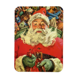 Vintage Weihnachten, Weihnachtsmann im Schlitten m Magnet