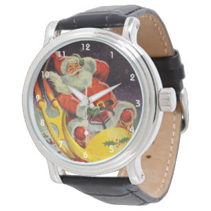 Vintage Weihnachten, Weihnachtsmann in einem Raums Armbanduhr