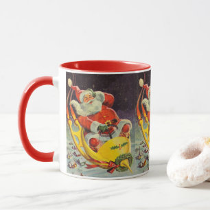 Vintage Weihnachten, Weihnachtsmann in einem Raums Tasse