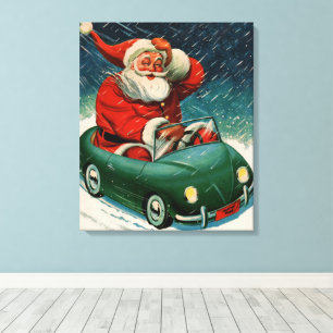 Vintage Weihnachten, Weihnachtsmann in einem süßen Leinwanddruck