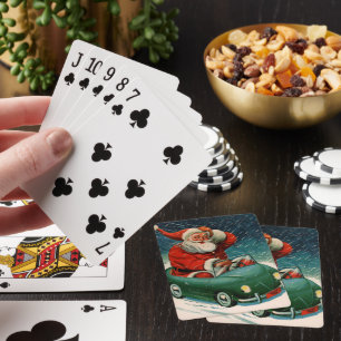 Vintage Weihnachten, Weihnachtsmann in einem süßen Spielkarten