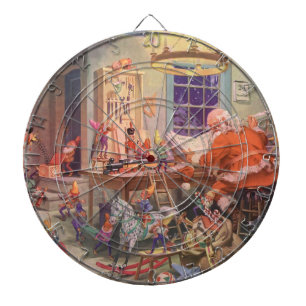 Vintage Weihnachten, Weihnachtsmann mit Elfen-Werk Dartscheibe