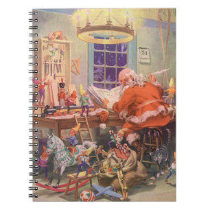 Vintage Weihnachten, Weihnachtsmann mit Elfen-Werk Notizblock