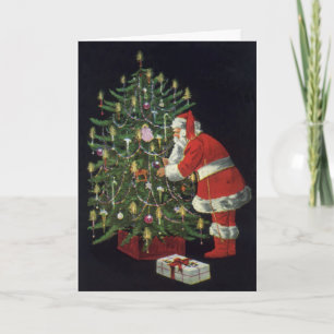 Vintage Weihnachten, Weihnachtsmann mit Geschenken Feiertagskarte