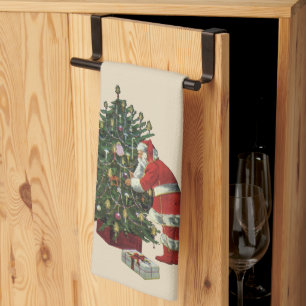 Vintage Weihnachten, Weihnachtsmann mit Geschenken Geschirrtuch