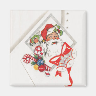 Vintage Weihnachten, Weihnachtsmann mit Zuckerstan Magnet