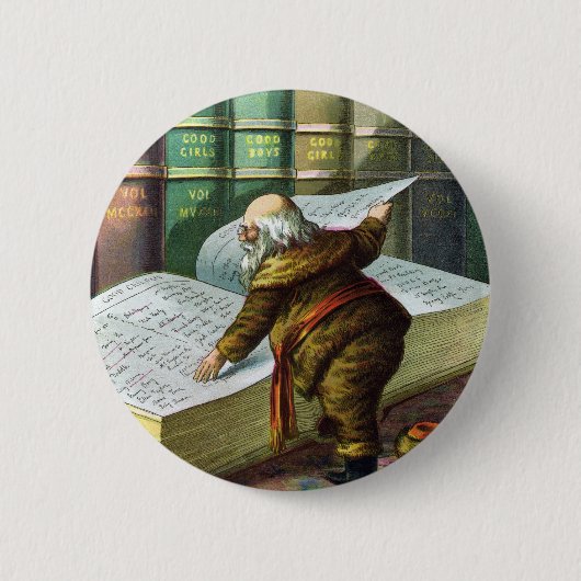 Vintage Weihnachten, Weihnachtsmann Naughty Nice L Button (Vorderseite)