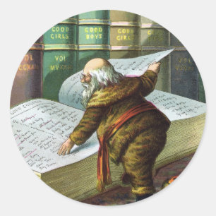 Vintage Weihnachten, Weihnachtsmann Naughty Nice L Runder Aufkleber