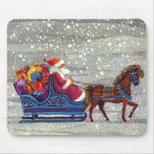 Vintage Weihnachten, Weihnachtsmann Pferdeschlitte Mousepad