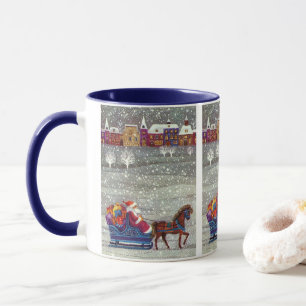Vintage Weihnachten, Weihnachtsmann Pferdeschlitte Tasse
