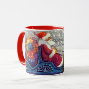 Vintage Weihnachten, Weihnachtsmann Pferdeschlitte Tasse