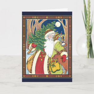 Vintage Weihnachten, Weihnachtsmann Reh im Wald Feiertagskarte