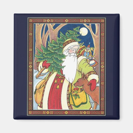 Vintage Weihnachten, Weihnachtsmann Reh im Wald Magnet (Vorne)