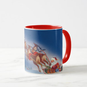 Vintage Weihnachten, Weihnachtsmann-Schlitten und Tasse