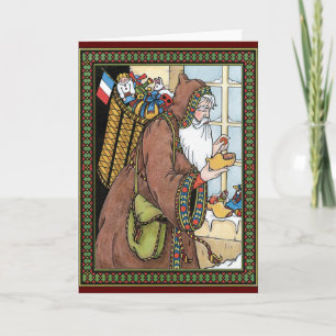 Vintage Weihnachten, Weihnachtsmann Spielzeug Holz Feiertagskarte