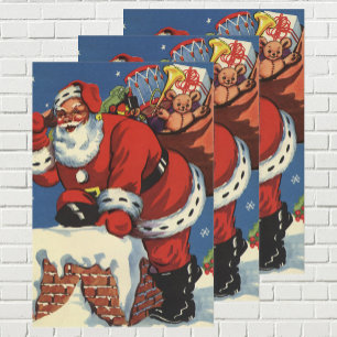 Vintage Weihnachten, Weihnachtsmann steigt den Sch Geschenkpapier Set
