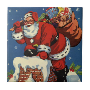 Vintage Weihnachten, Weihnachtsmann steigt durch d Fliese