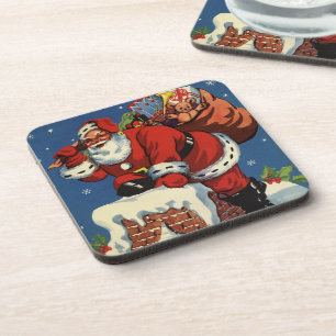 Vintage Weihnachten, Weihnachtsmann steigt durch d Untersetzer