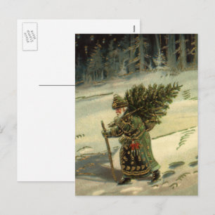 Vintage Weihnachten, Weihnachtsmann trägt einen Ba Feiertagspostkarte