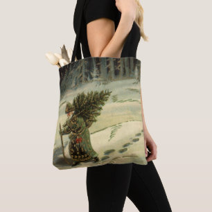 Vintage Weihnachten, Weihnachtsmann trägt einen Ba Tasche
