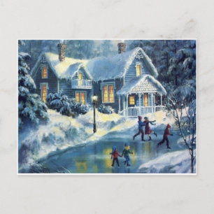 Vintage-Weihnachten Winter-Eislaufen Feiertagspostkarte