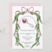 Vintage Weihnachten Winter Grün Pink Bow Einladung (Vorne/Hinten)